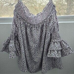 Cato Off-Shoulder Ruffle Top Women's Size Small Stretch Purple White Black Boho
